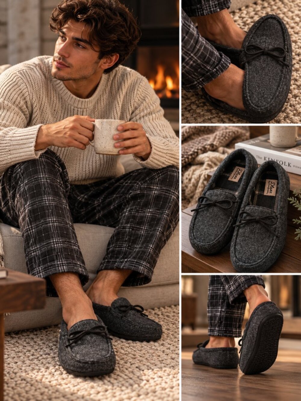 Dearfoams Deluxe Men’s Memory Foam Moccasin Slippers Gray Size M 9-10 NWT